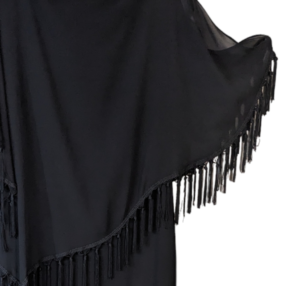 Xscape black formal dress size 10, has a sheet cape attached to neckline. - Picture 8 of 10